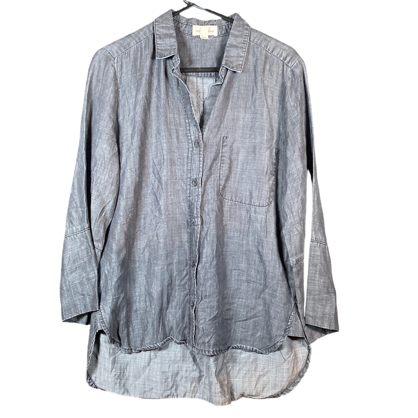 Cloth & Stone Anthropologie Womens Shirt Black Button Down High Low Small